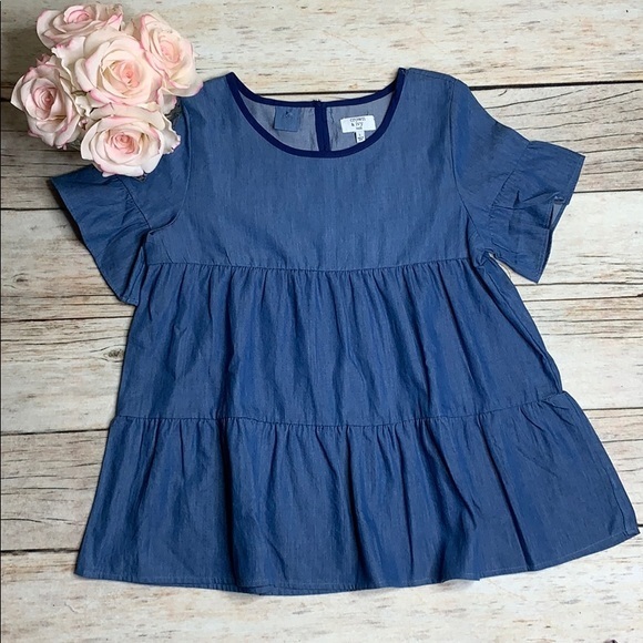 🌟HoST PiCK🌟 Girls chambray tired swing top - Picture 2 of 4
